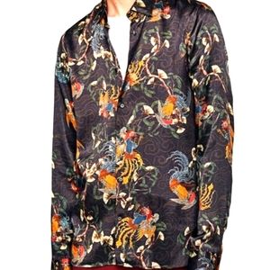 Zara Man Sateen Bird Print Button Down Shirt